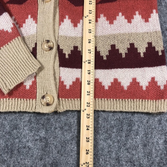 C&C California Cardigan Sweater Womens Medium Beige Multi Aztec Button Front - Picture 3 of 7